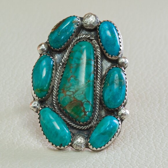 Sterling Multi-Stone Turquoise Cluster Ring — Size 10.25 - Picture 3 of 14